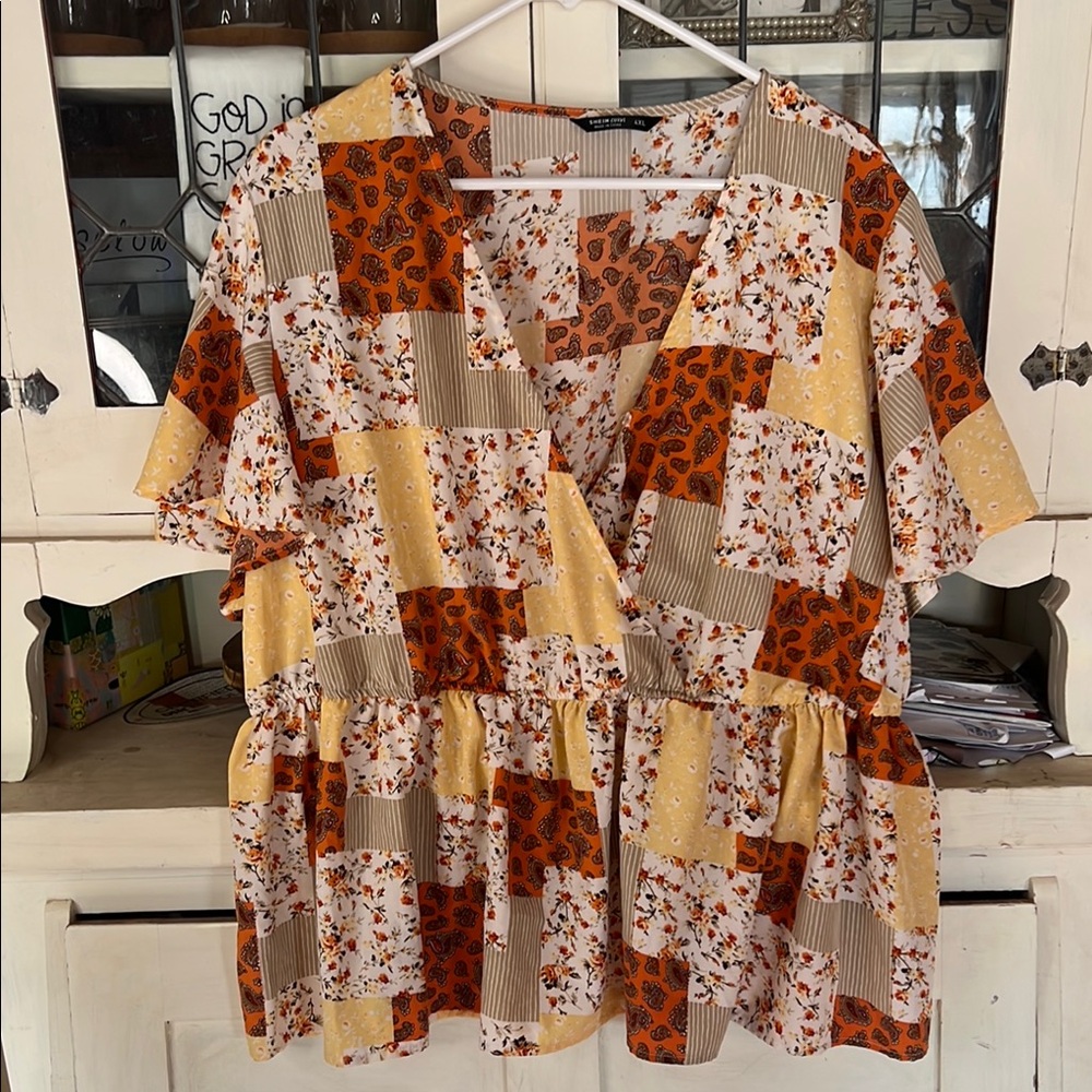 Patchwork Floral V-Neck Top